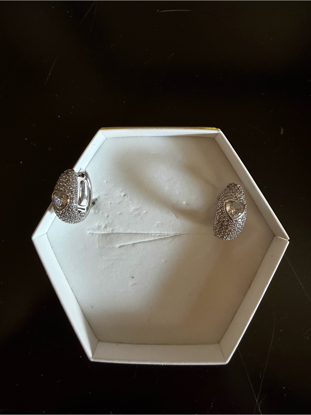 Heart Pavé Huggie Earrings Rhodium